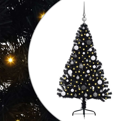 Künstlicher vorbeleuchteter Weihnachtsbaum Schwarz 150 cm PVC