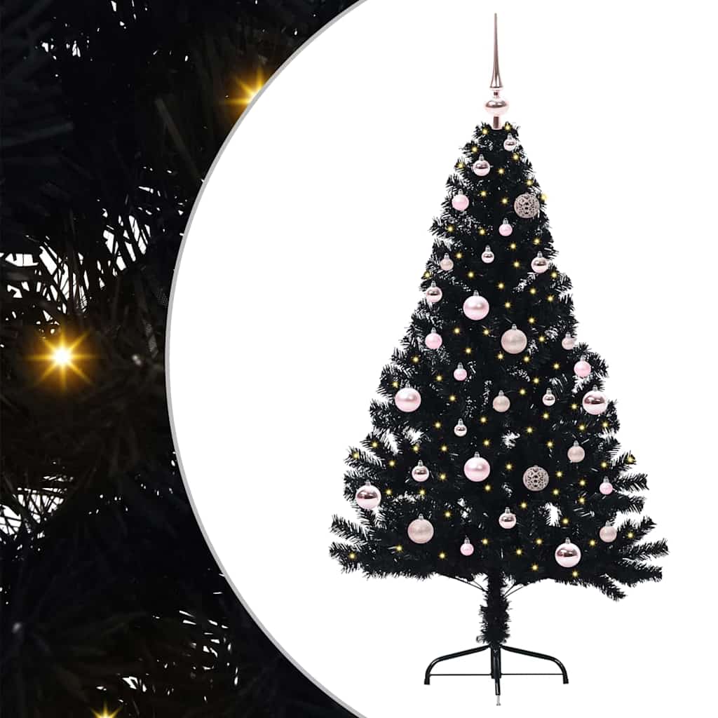 vidaXL Künstlicher vorbeleuchteter Weihnachtsbaum Schwarz 150 cm PVC