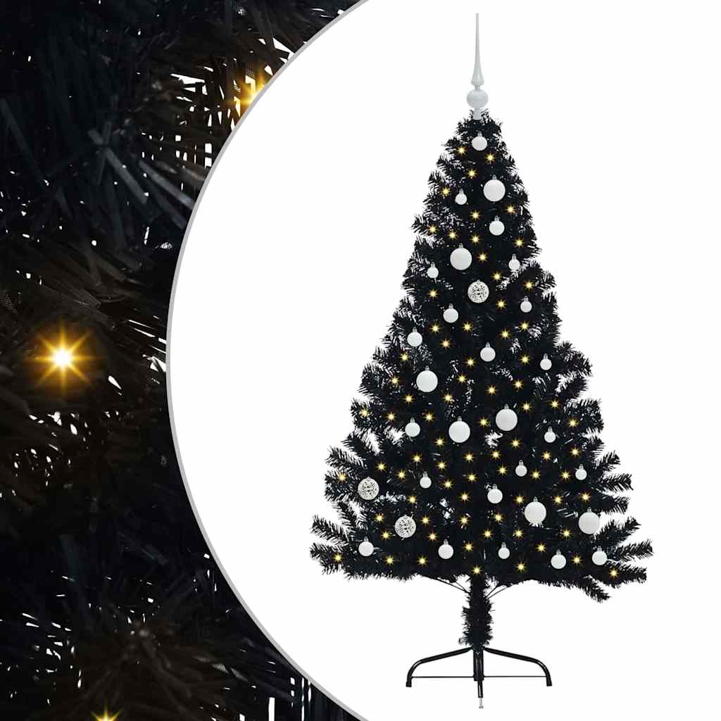Künstlicher vorbeleuchteter Weihnachtsbaum Schwarz 150 cm PVC