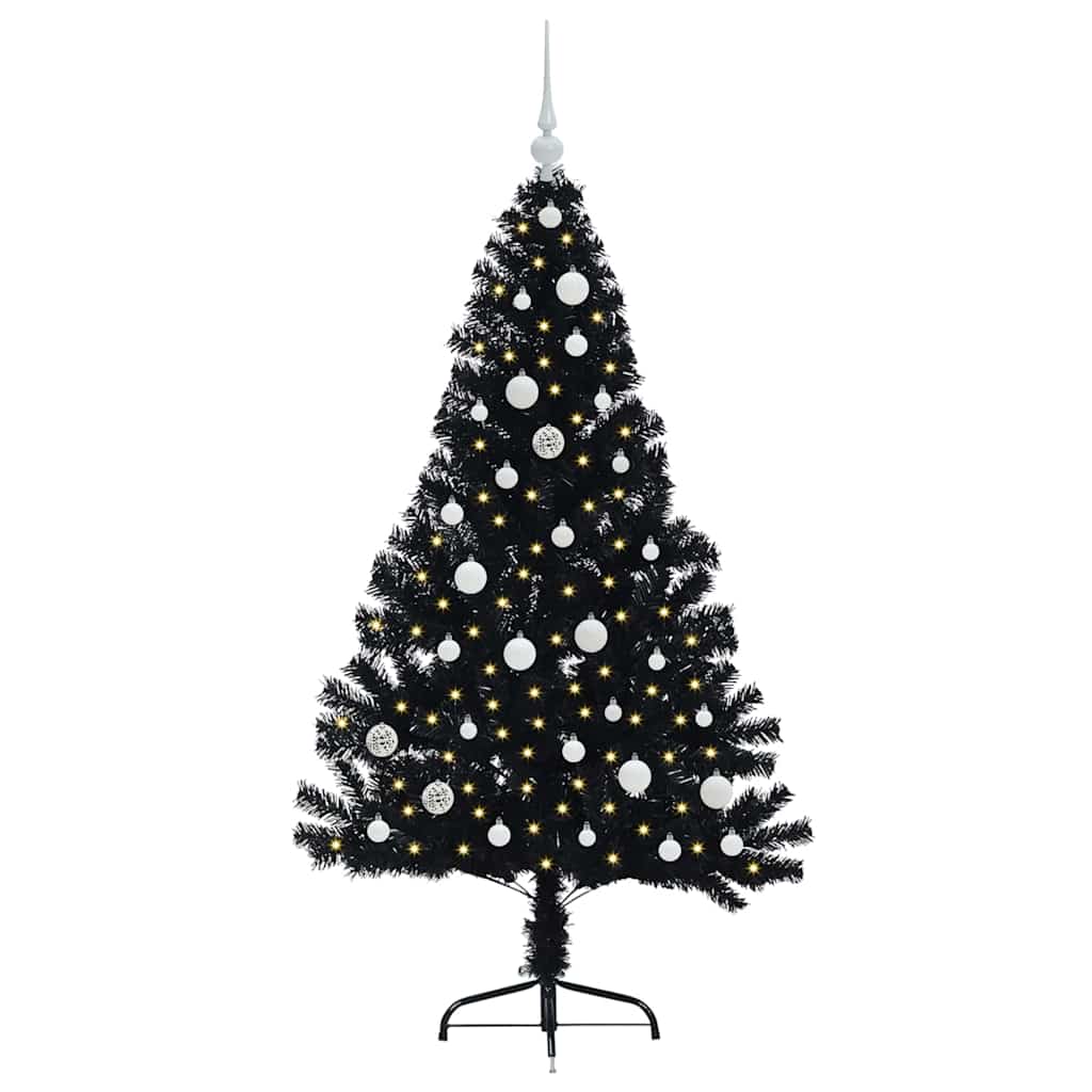 Künstlicher vorbeleuchteter Weihnachtsbaum Schwarz 150 cm PVC