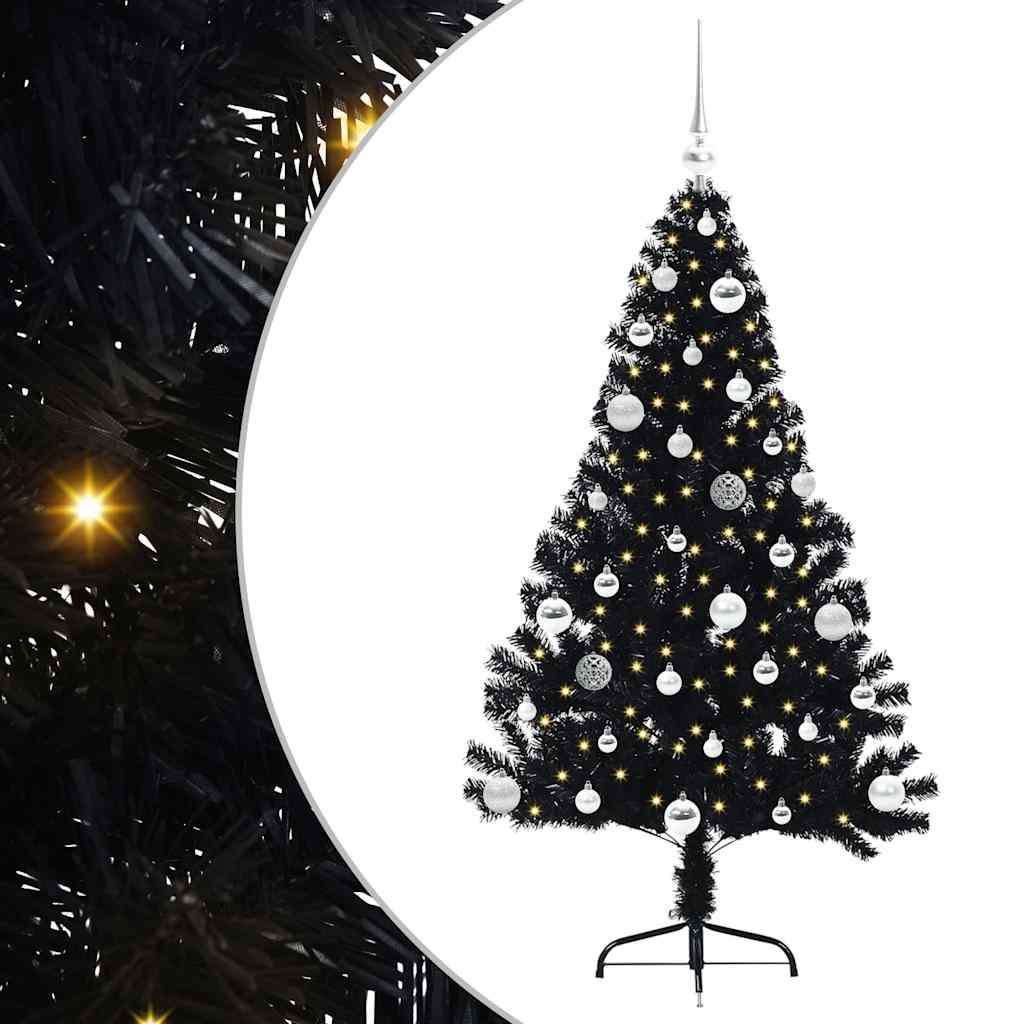Künstlicher vorbeleuchteter Weihnachtsbaum Schwarz 150 cm PVC