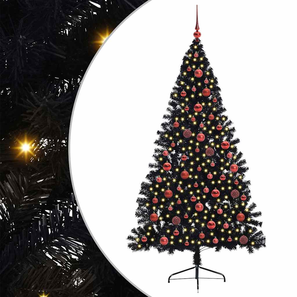 vidaXL Künstlicher vorbeleuchteter Weihnachtsbaum Schwarz 180 cm PVC