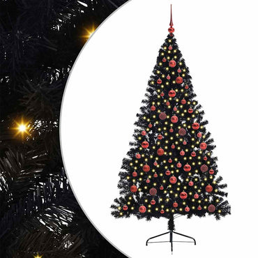 vidaXL Künstlicher vorbeleuchteter Weihnachtsbaum Schwarz 180 cm PVC