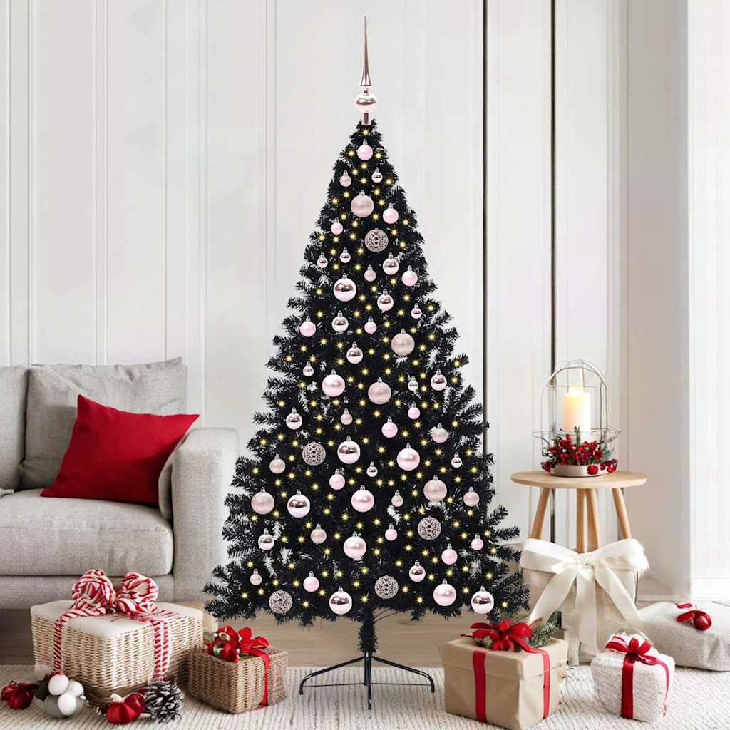 vidaXL Künstlicher vorbeleuchteter Weihnachtsbaum Schwarz 180 cm PVC