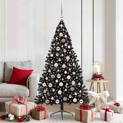 vidaXL Künstlicher vorbeleuchteter Weihnachtsbaum Schwarz 180 cm PVC