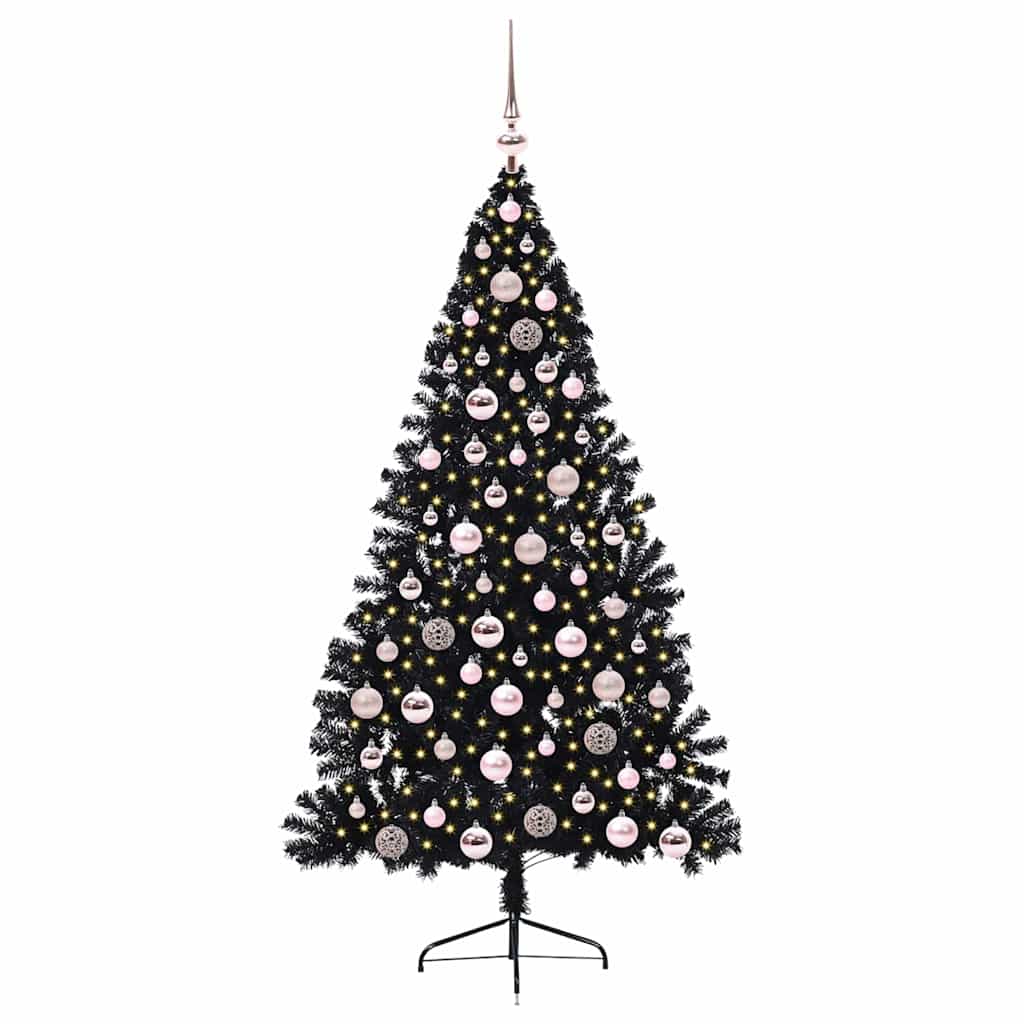 vidaXL Künstlicher vorbeleuchteter Weihnachtsbaum Schwarz 180 cm PVC