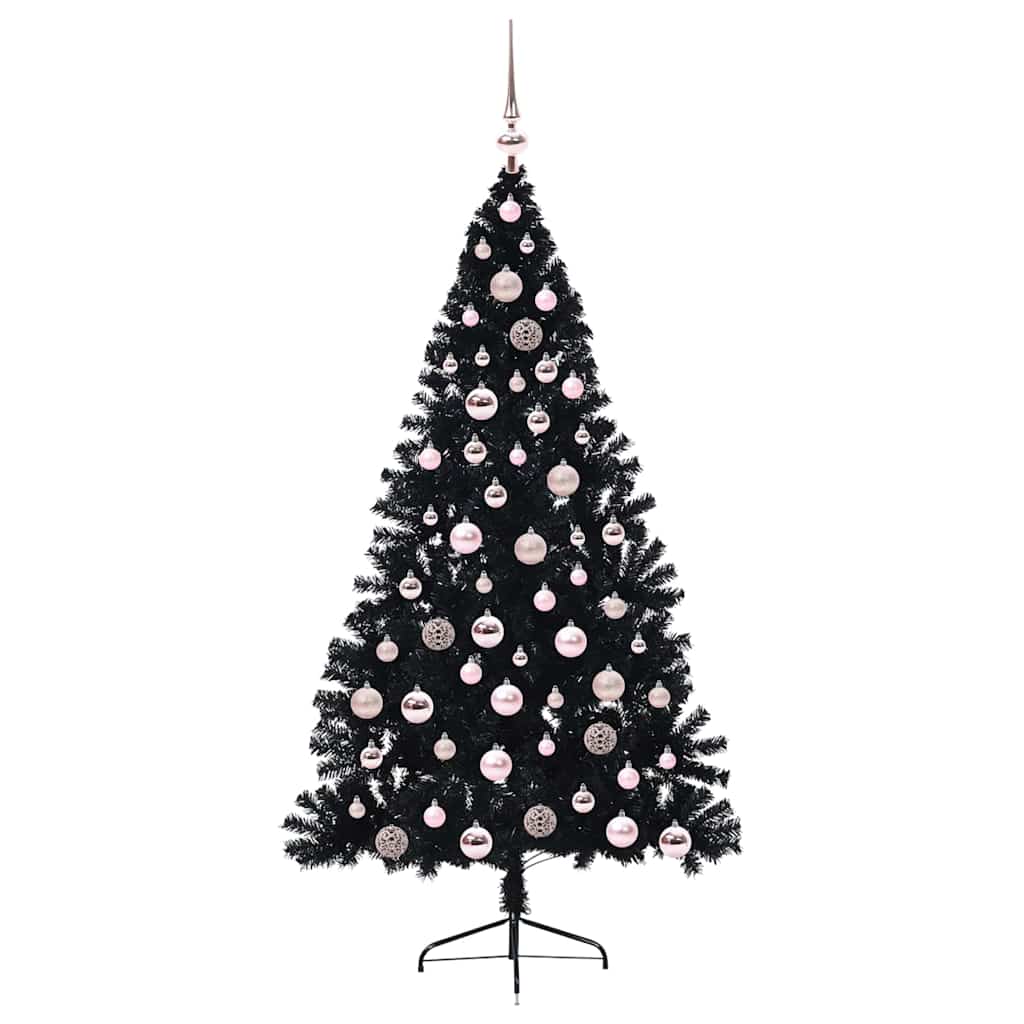 vidaXL Künstlicher vorbeleuchteter Weihnachtsbaum Schwarz 180 cm PVC