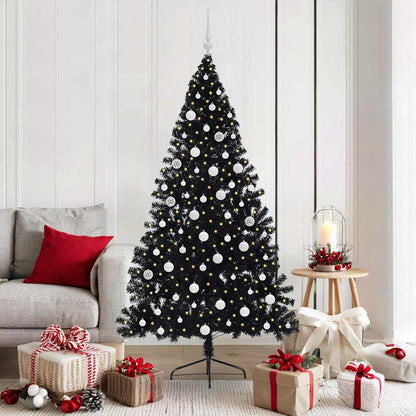 vidaXL Künstlicher vorbeleuchteter Weihnachtsbaum Schwarz 180 cm PVC