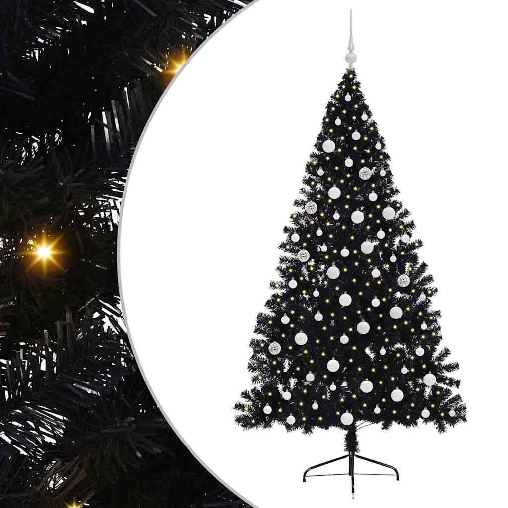 vidaXL Künstlicher vorbeleuchteter Weihnachtsbaum Schwarz 180 cm PVC