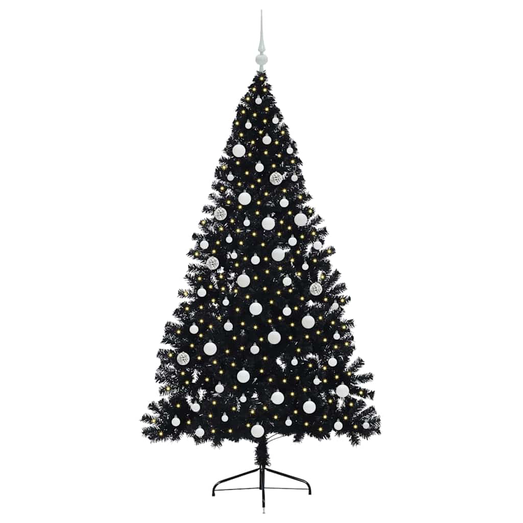 vidaXL Künstlicher vorbeleuchteter Weihnachtsbaum Schwarz 180 cm PVC