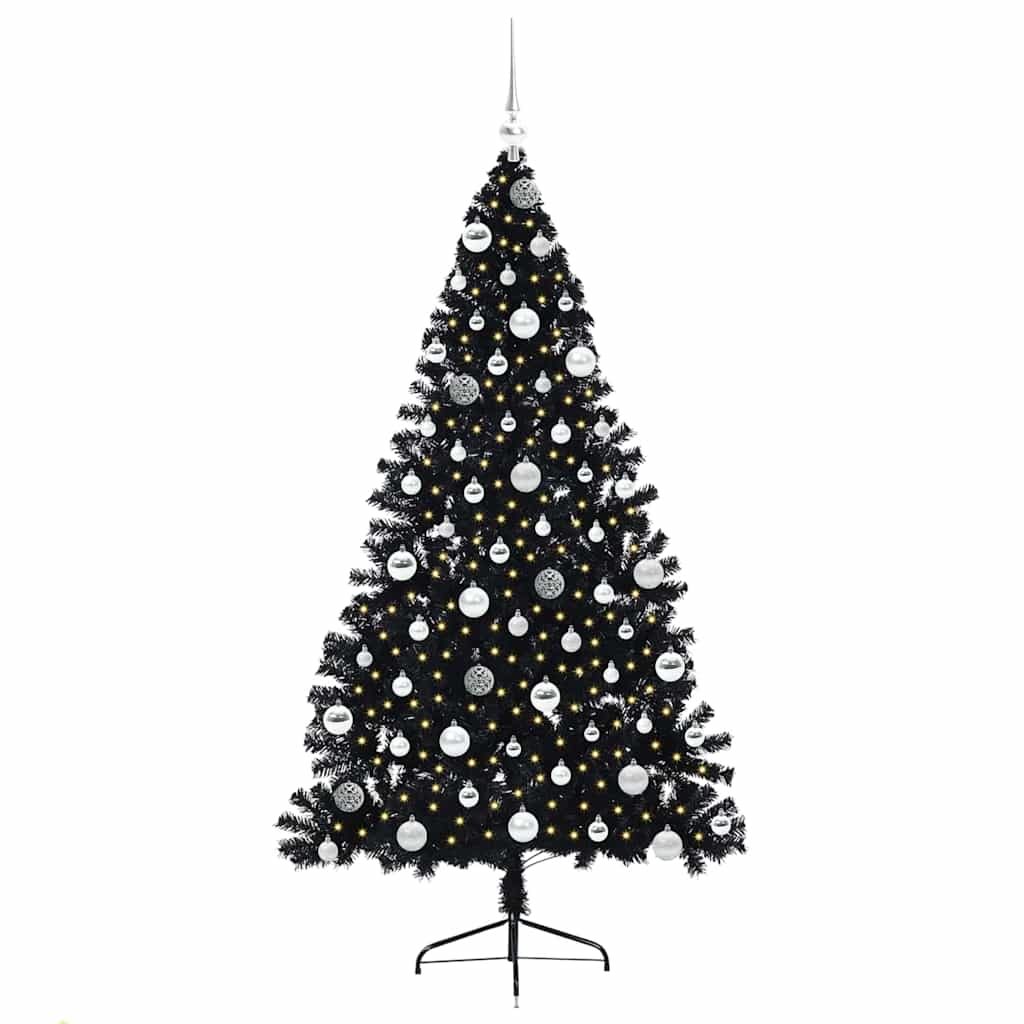 Künstlicher vorbeleuchteter Weihnachtsbaum Schwarz 180 cm PVC