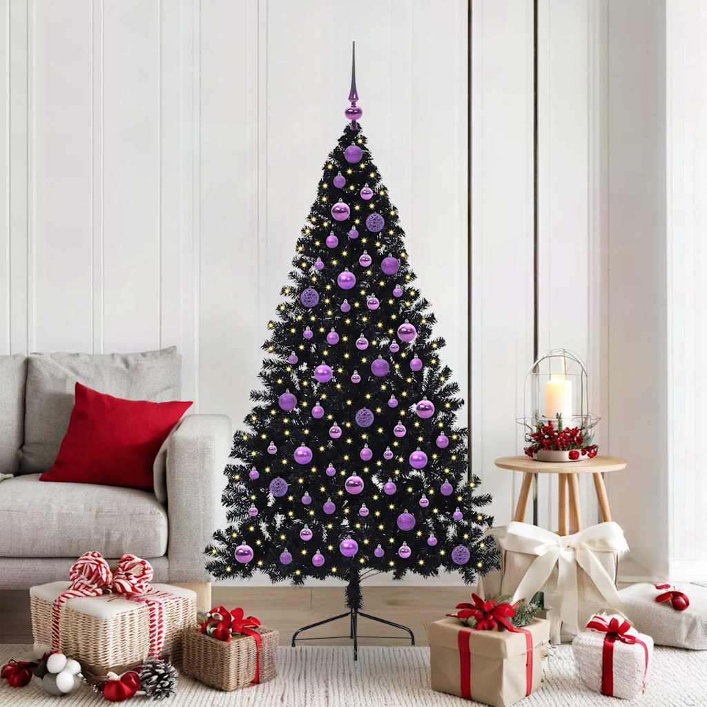 vidaXL Künstlicher vorbeleuchteter Weihnachtsbaum Schwarz 180 cm PVC