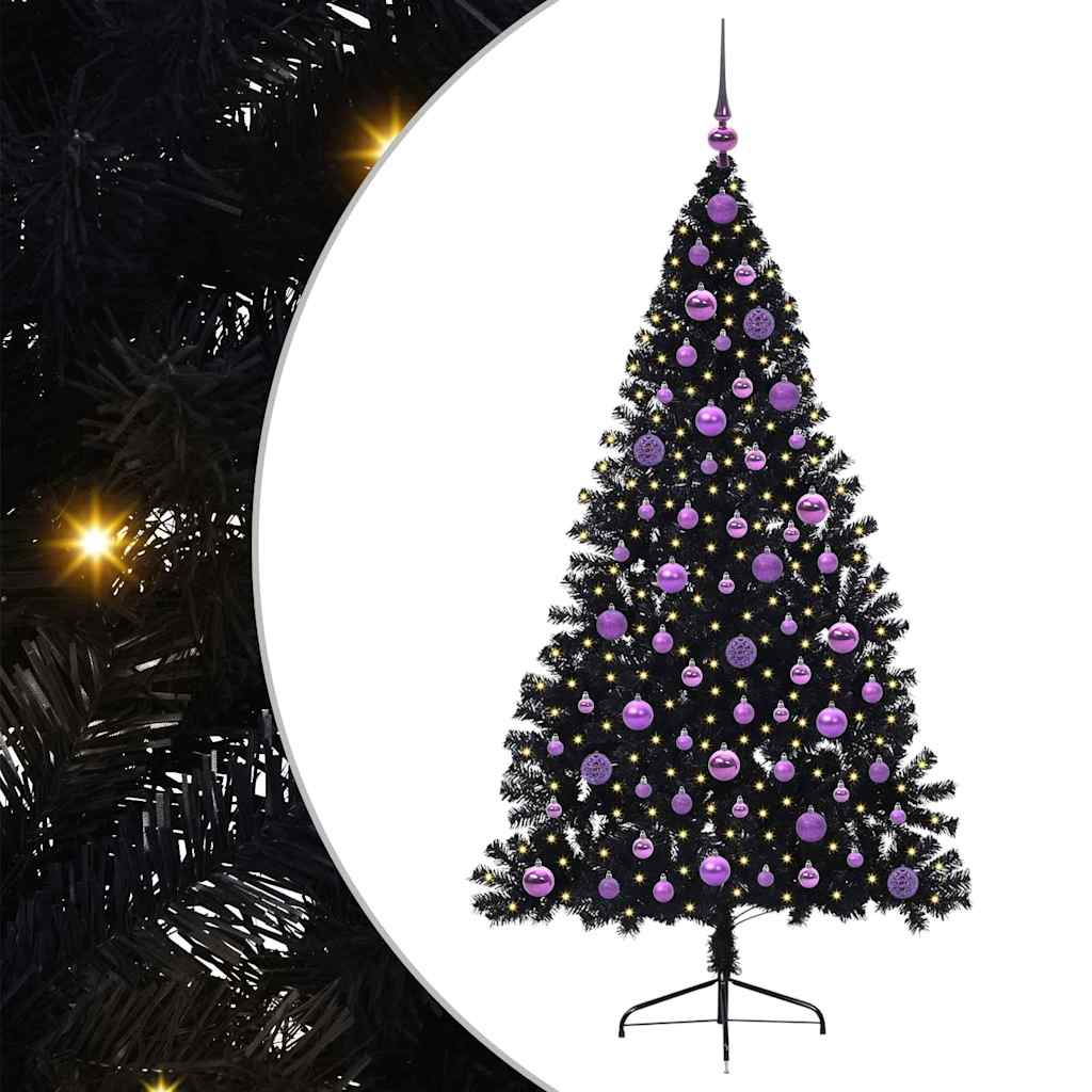 vidaXL Künstlicher vorbeleuchteter Weihnachtsbaum Schwarz 180 cm PVC