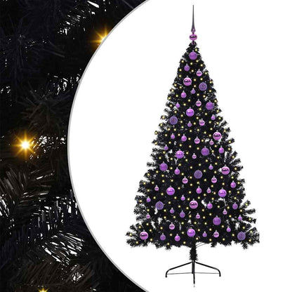 vidaXL Künstlicher vorbeleuchteter Weihnachtsbaum Schwarz 180 cm PVC