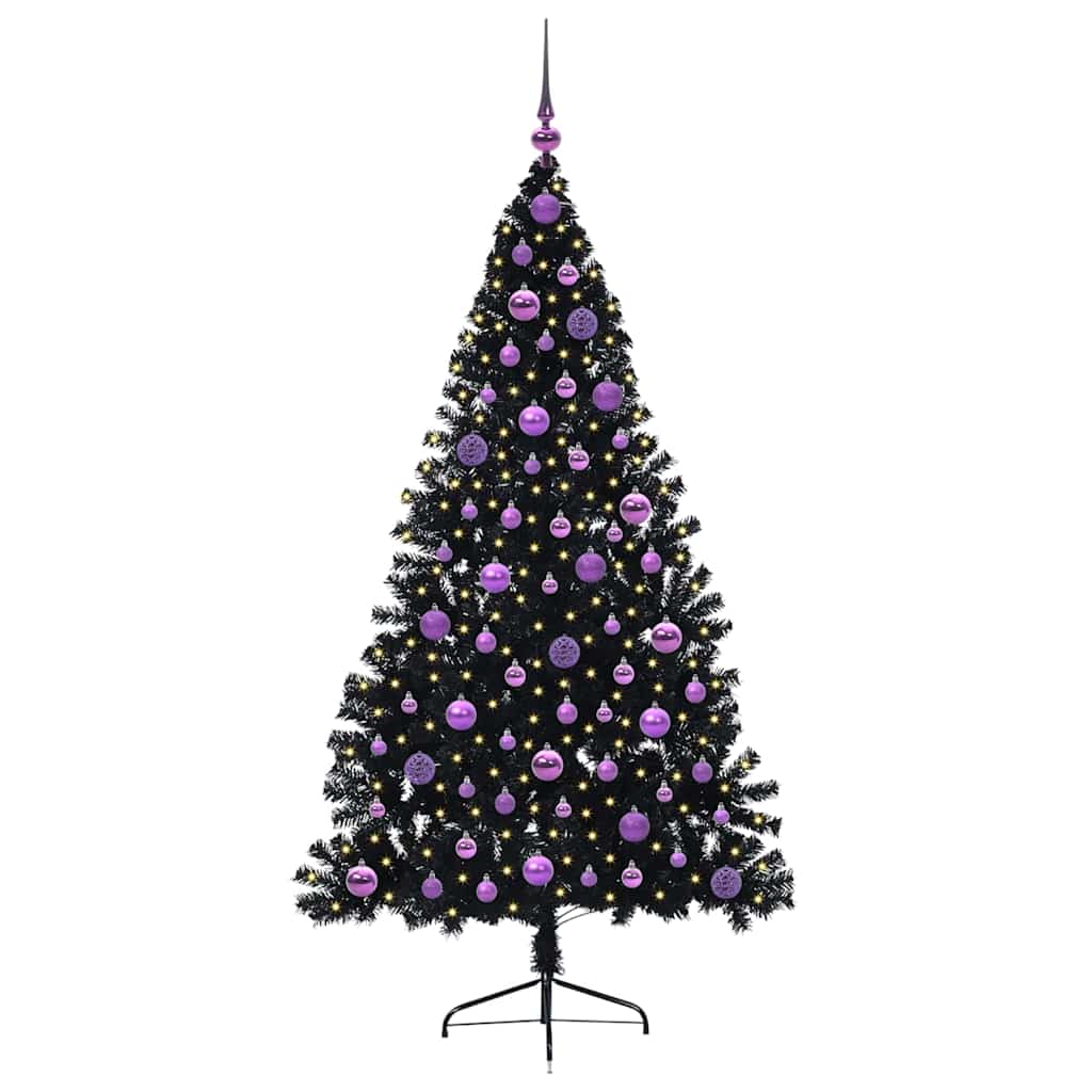 vidaXL Künstlicher vorbeleuchteter Weihnachtsbaum Schwarz 180 cm PVC