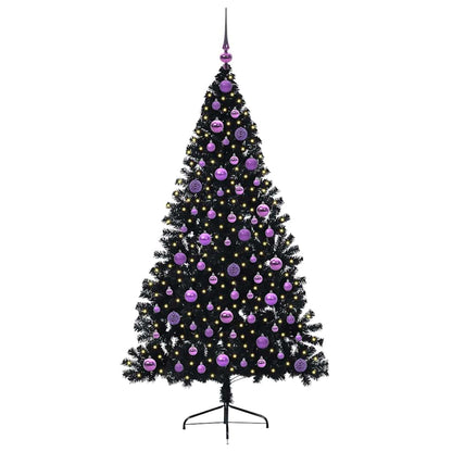 vidaXL Künstlicher vorbeleuchteter Weihnachtsbaum Schwarz 180 cm PVC