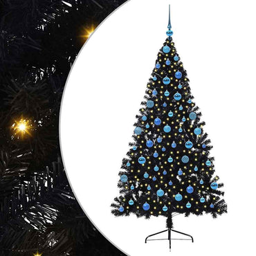vidaXL Künstlicher vorbeleuchteter Weihnachtsbaum Schwarz 180 cm PVC