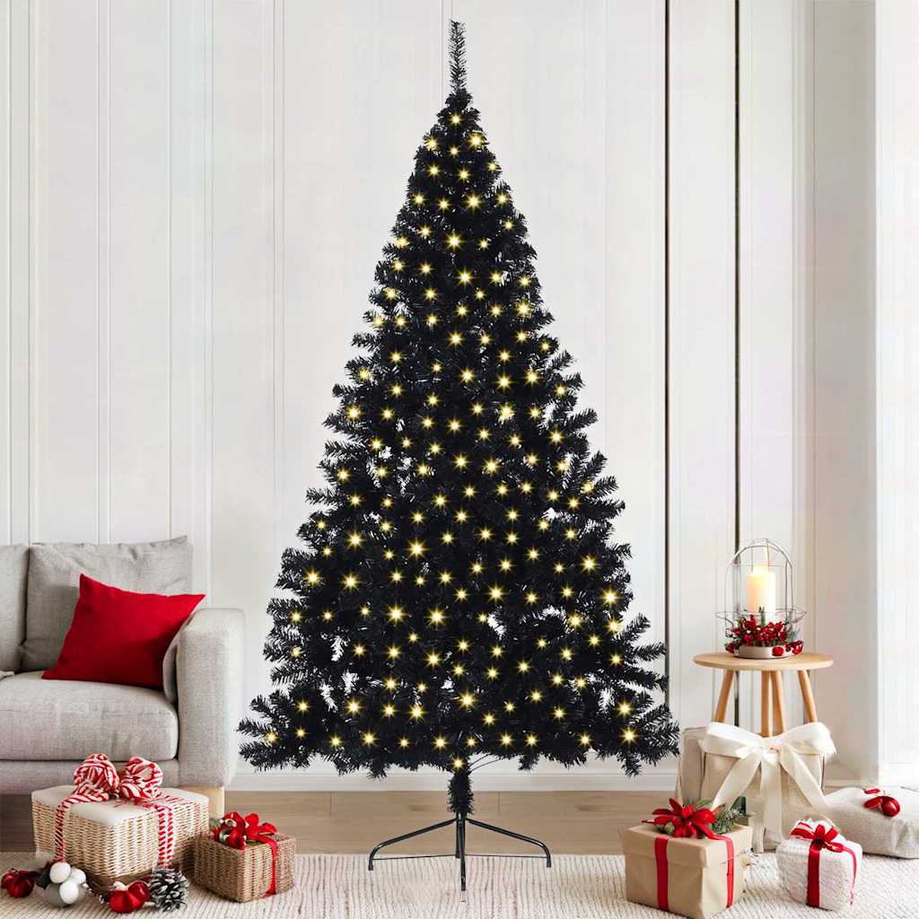 vidaXL Künstlicher vorbeleuchteter Weihnachtsbaum Schwarz 210 cm PVC