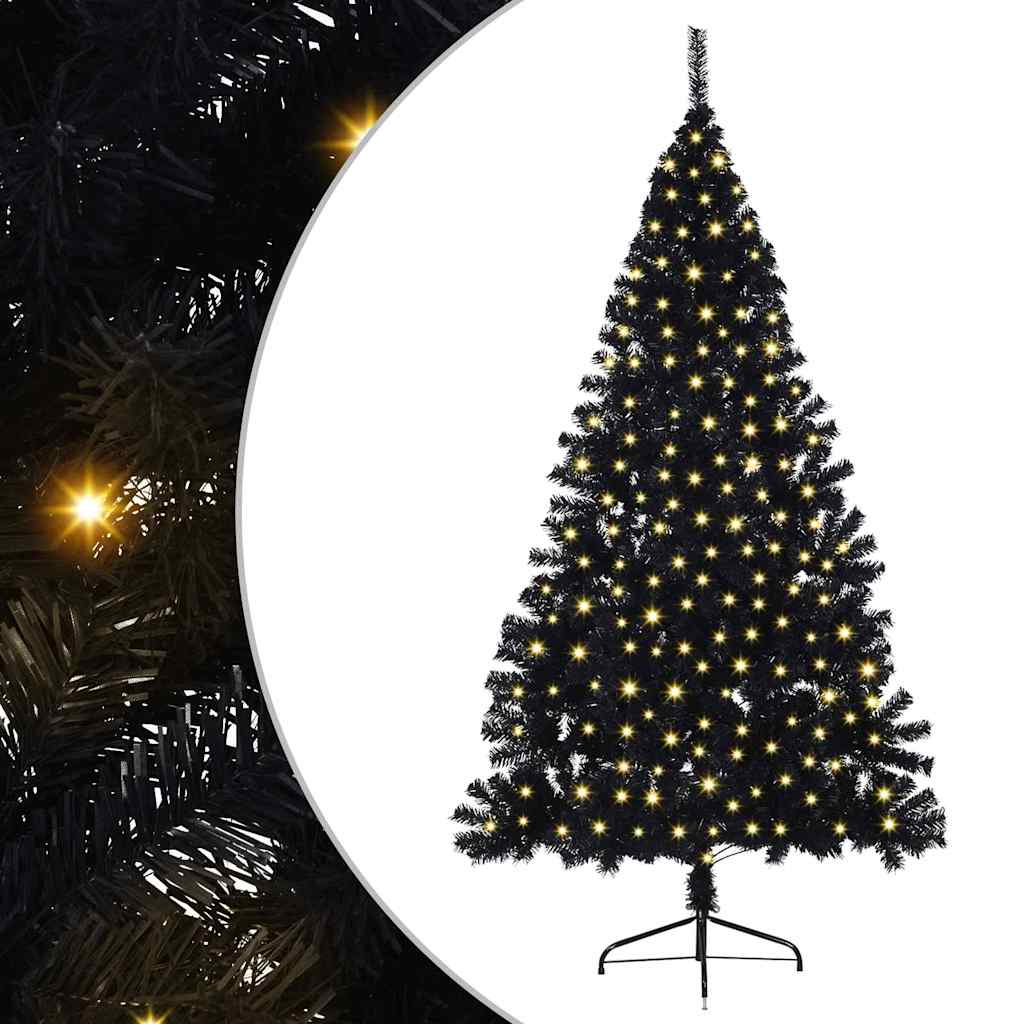 vidaXL Künstlicher vorbeleuchteter Weihnachtsbaum Schwarz 210 cm PVC