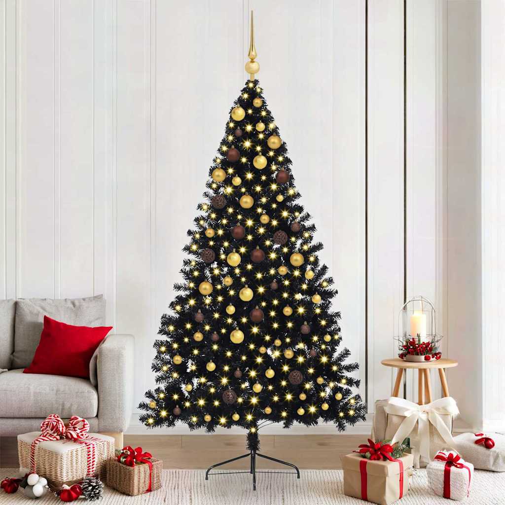 vidaXL Künstlicher vorbeleuchteter Weihnachtsbaum Schwarz 210 cm PVC
