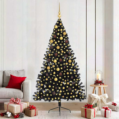 vidaXL Künstlicher vorbeleuchteter Weihnachtsbaum Schwarz 210 cm PVC