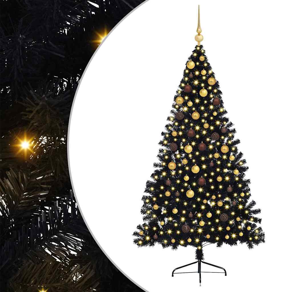 vidaXL Künstlicher vorbeleuchteter Weihnachtsbaum Schwarz 210 cm PVC