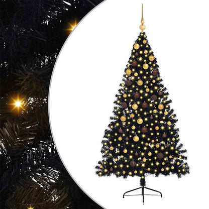 vidaXL Künstlicher vorbeleuchteter Weihnachtsbaum Schwarz 210 cm PVC