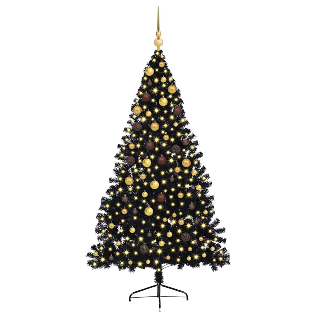 vidaXL Künstlicher vorbeleuchteter Weihnachtsbaum Schwarz 210 cm PVC