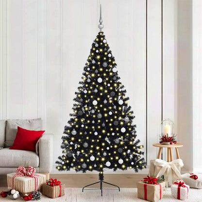 vidaXL Künstlicher vorbeleuchteter Weihnachtsbaum Schwarz 210 cm PVC