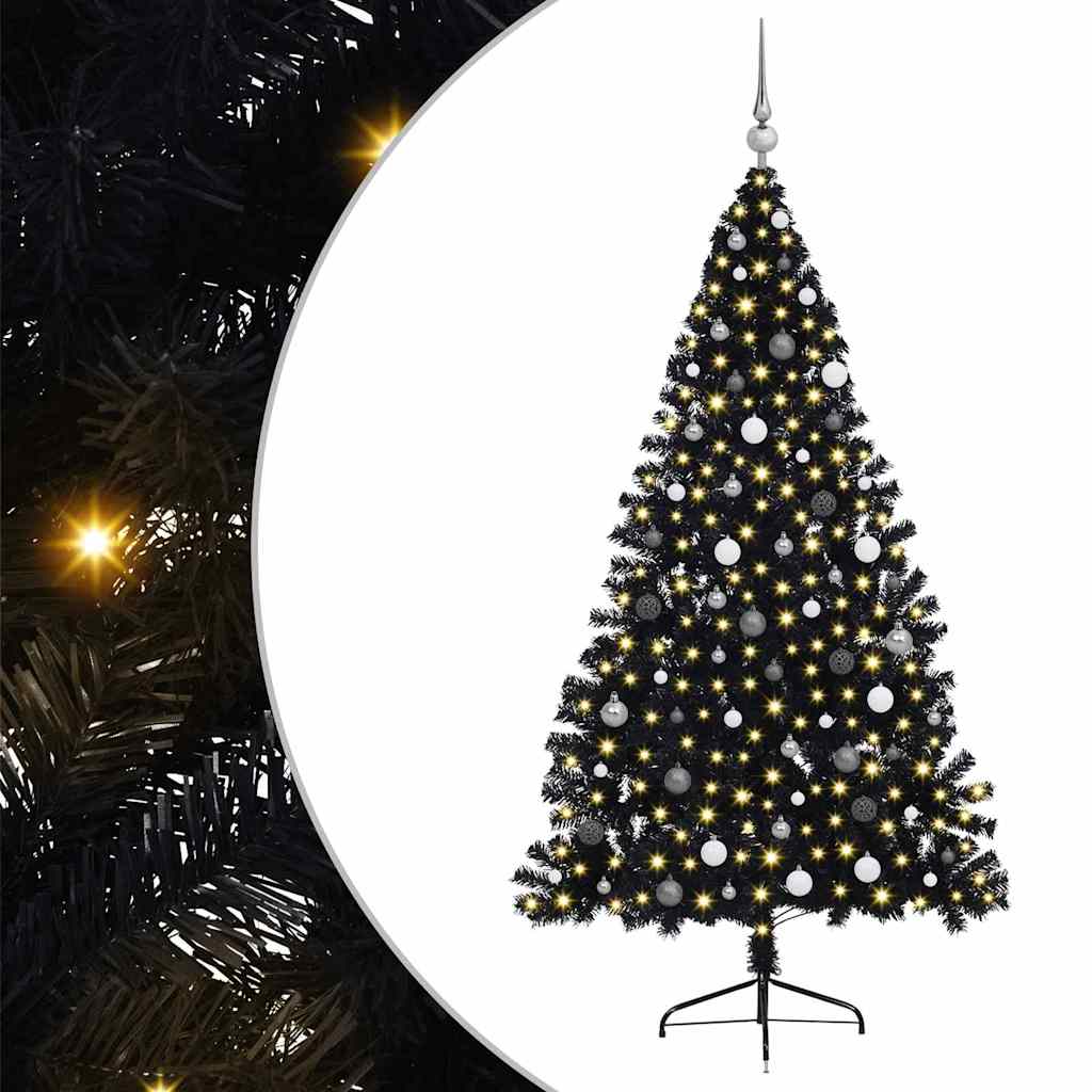 vidaXL Künstlicher vorbeleuchteter Weihnachtsbaum Schwarz 210 cm PVC