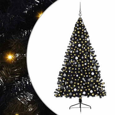 vidaXL Künstlicher vorbeleuchteter Weihnachtsbaum Schwarz 210 cm PVC
