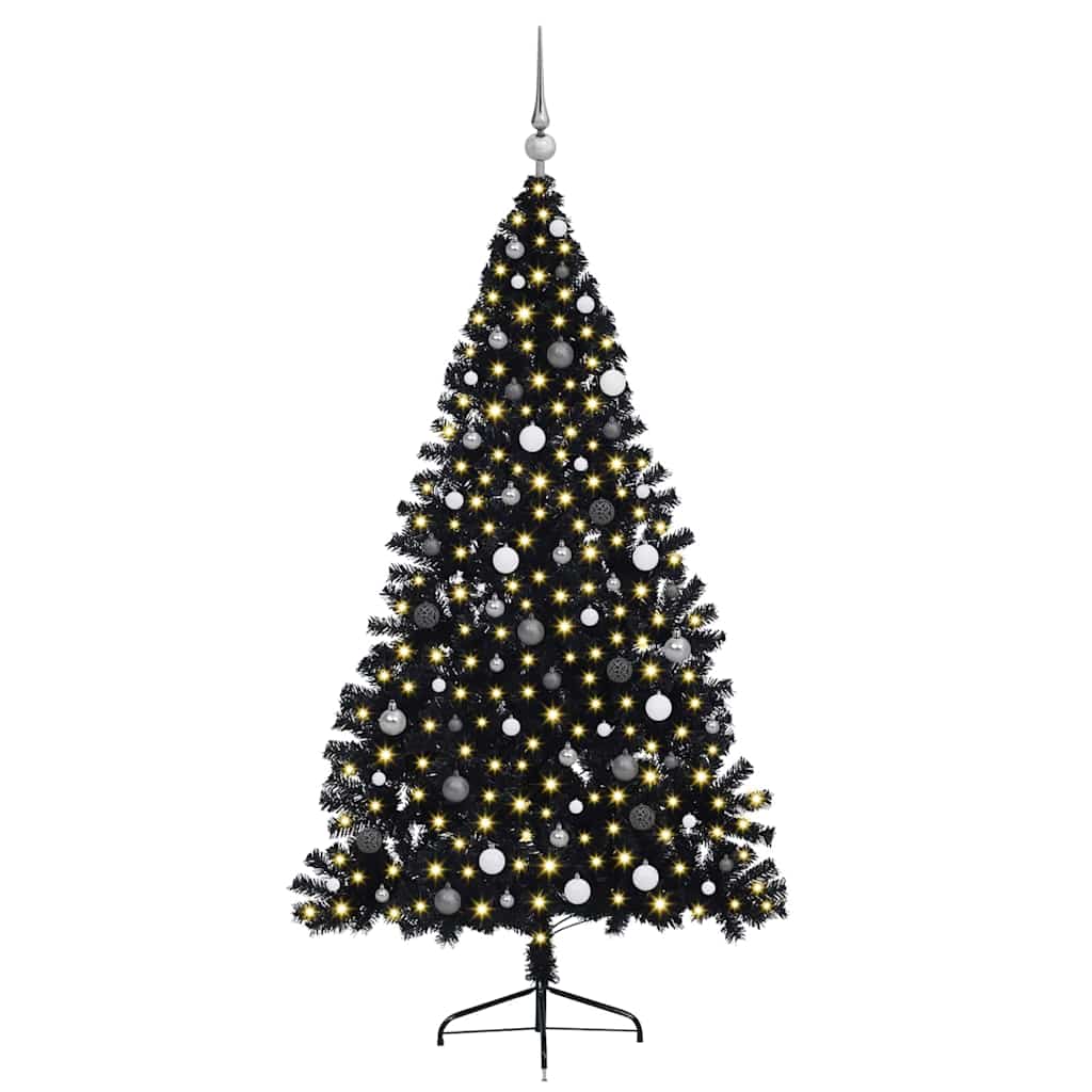vidaXL Künstlicher vorbeleuchteter Weihnachtsbaum Schwarz 210 cm PVC