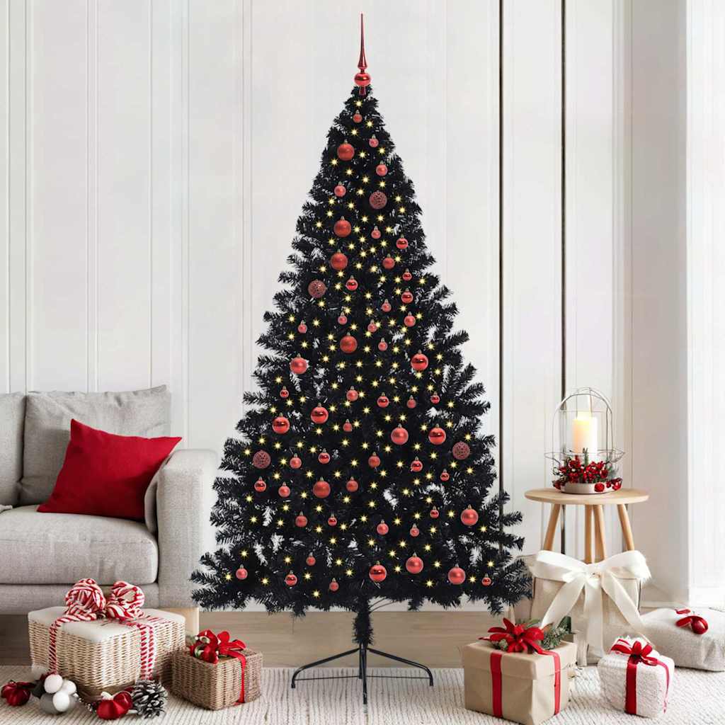 vidaXL Künstlicher vorbeleuchteter Weihnachtsbaum Schwarz 210 cm PVC