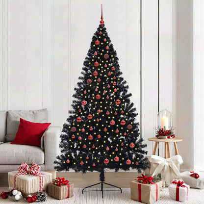 vidaXL Künstlicher vorbeleuchteter Weihnachtsbaum Schwarz 210 cm PVC