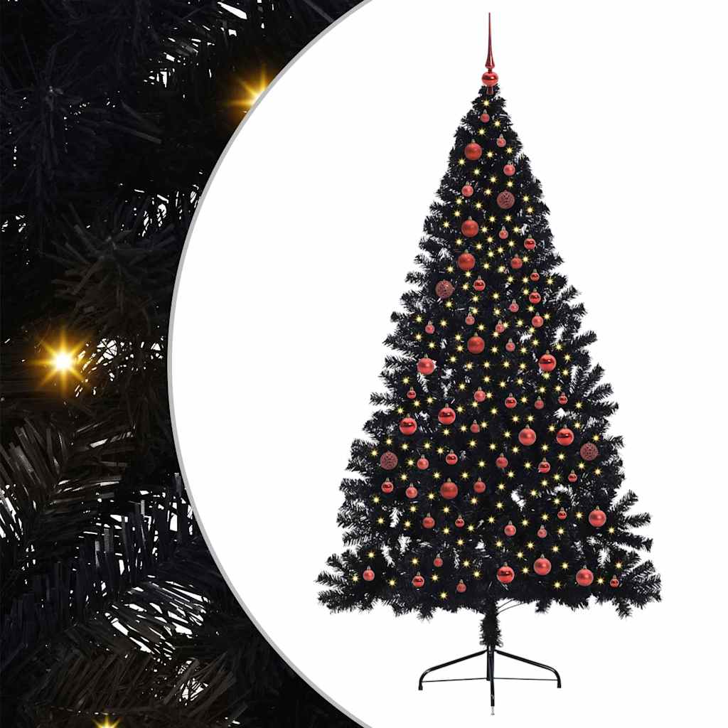 vidaXL Künstlicher vorbeleuchteter Weihnachtsbaum Schwarz 210 cm PVC