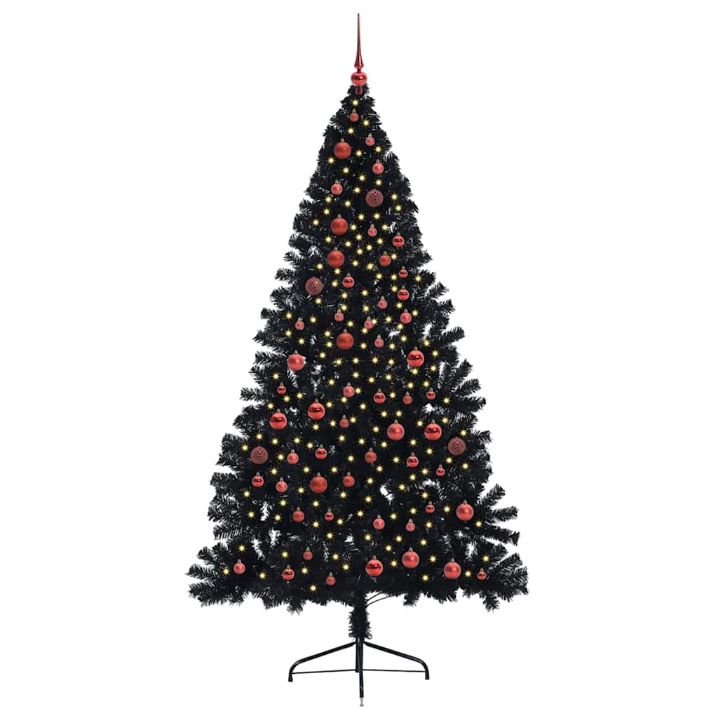 vidaXL Künstlicher vorbeleuchteter Weihnachtsbaum Schwarz 210 cm PVC