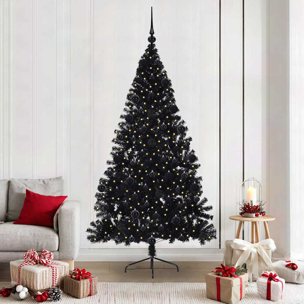 vidaXL Künstlicher vorbeleuchteter Weihnachtsbaum Schwarz 210 cm PVC