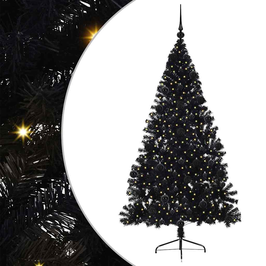 vidaXL Künstlicher vorbeleuchteter Weihnachtsbaum Schwarz 210 cm PVC