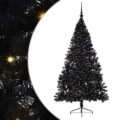 vidaXL Künstlicher vorbeleuchteter Weihnachtsbaum Schwarz 210 cm PVC