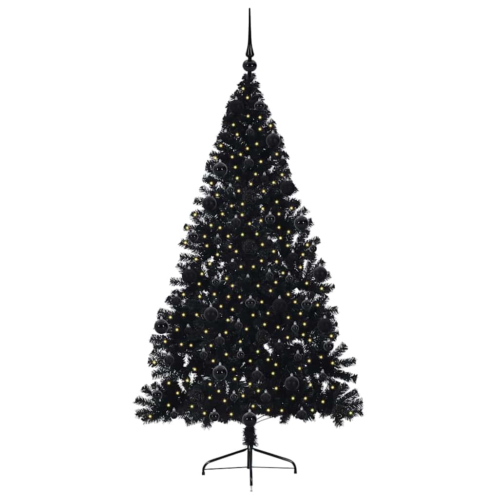 vidaXL Künstlicher vorbeleuchteter Weihnachtsbaum Schwarz 210 cm PVC