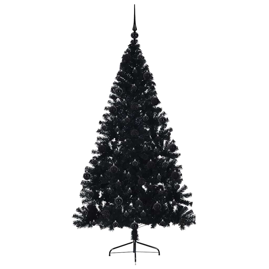 vidaXL Künstlicher vorbeleuchteter Weihnachtsbaum Schwarz 210 cm PVC