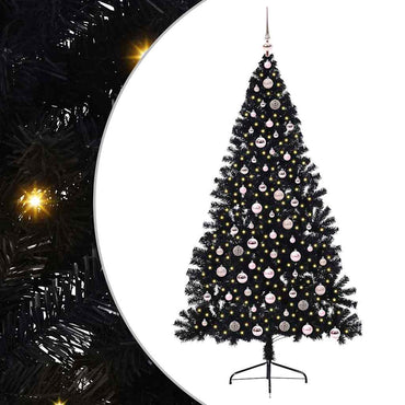 vidaXL Künstlicher vorbeleuchteter Weihnachtsbaum Schwarz 210 cm PVC