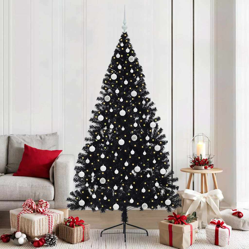 vidaXL Künstlicher vorbeleuchteter Weihnachtsbaum Schwarz 210 cm PVC