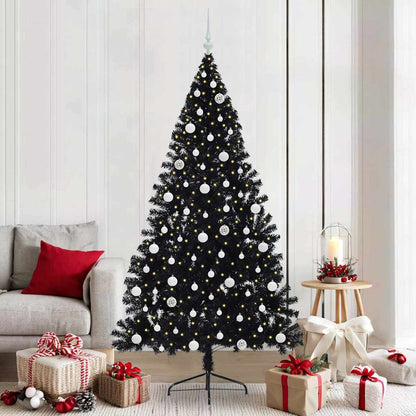vidaXL Künstlicher vorbeleuchteter Weihnachtsbaum Schwarz 210 cm PVC