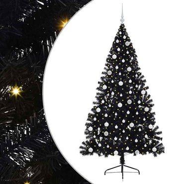 vidaXL Künstlicher vorbeleuchteter Weihnachtsbaum Schwarz 210 cm PVC
