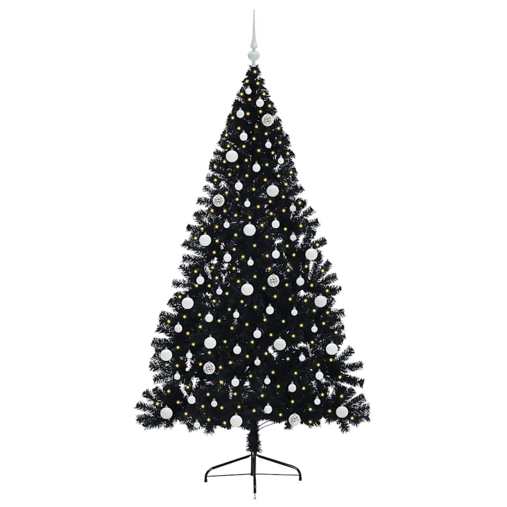 vidaXL Künstlicher vorbeleuchteter Weihnachtsbaum Schwarz 210 cm PVC