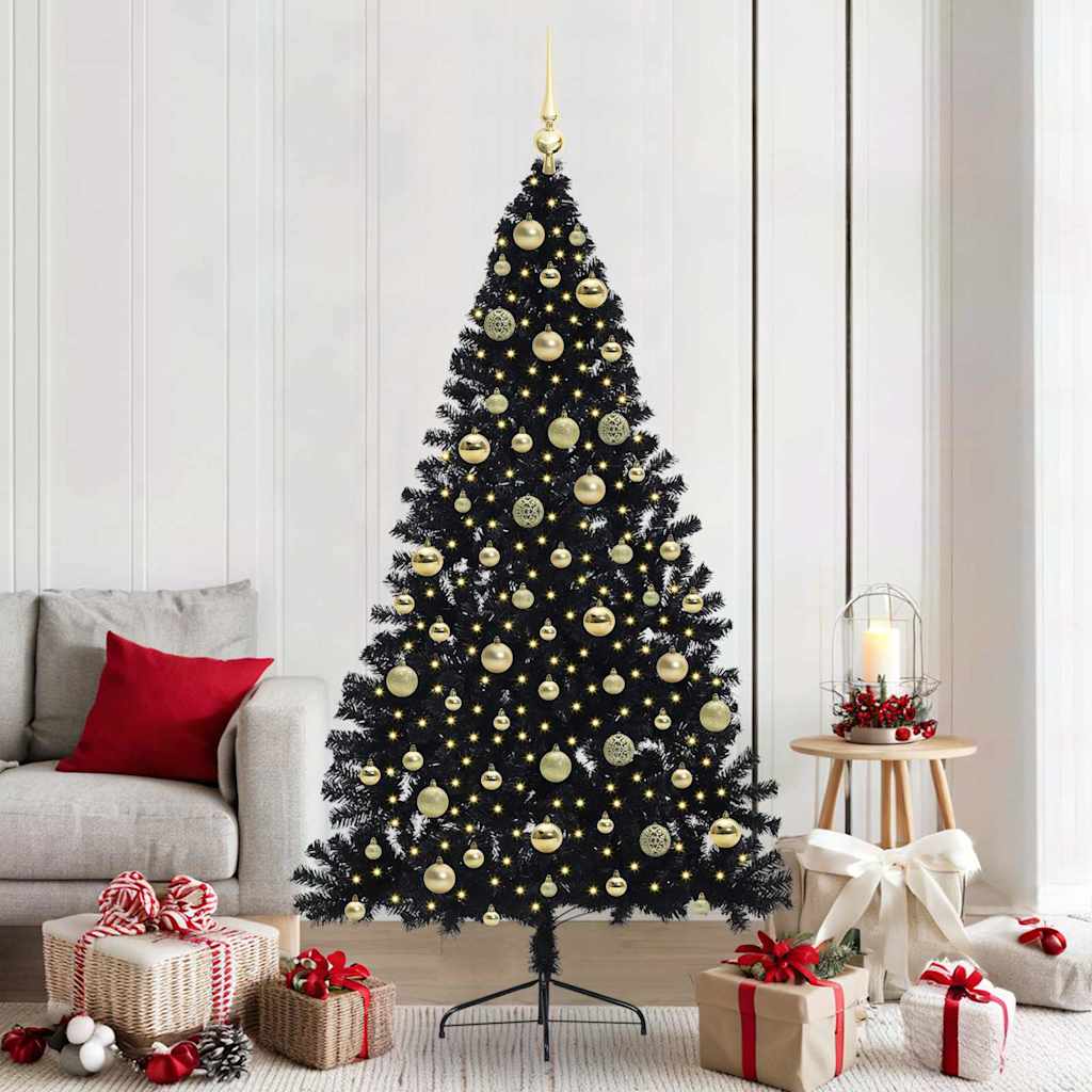 vidaXL Künstlicher vorbeleuchteter Weihnachtsbaum Schwarz 210 cm PVC