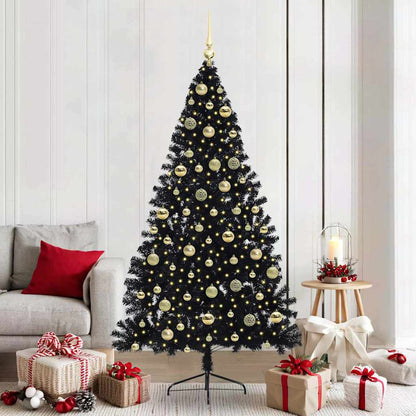 vidaXL Künstlicher vorbeleuchteter Weihnachtsbaum Schwarz 210 cm PVC