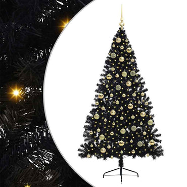 vidaXL Künstlicher vorbeleuchteter Weihnachtsbaum Schwarz 210 cm PVC