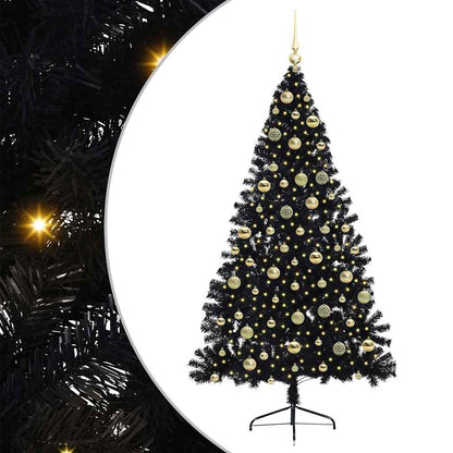 vidaXL Künstlicher vorbeleuchteter Weihnachtsbaum Schwarz 210 cm PVC